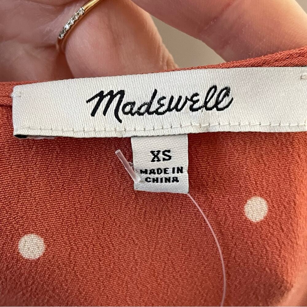 NWT MADEWELL Sash-Tie Wrap Top Blouse in Polka Dot Peach & white size xs - Picture 4 of 7